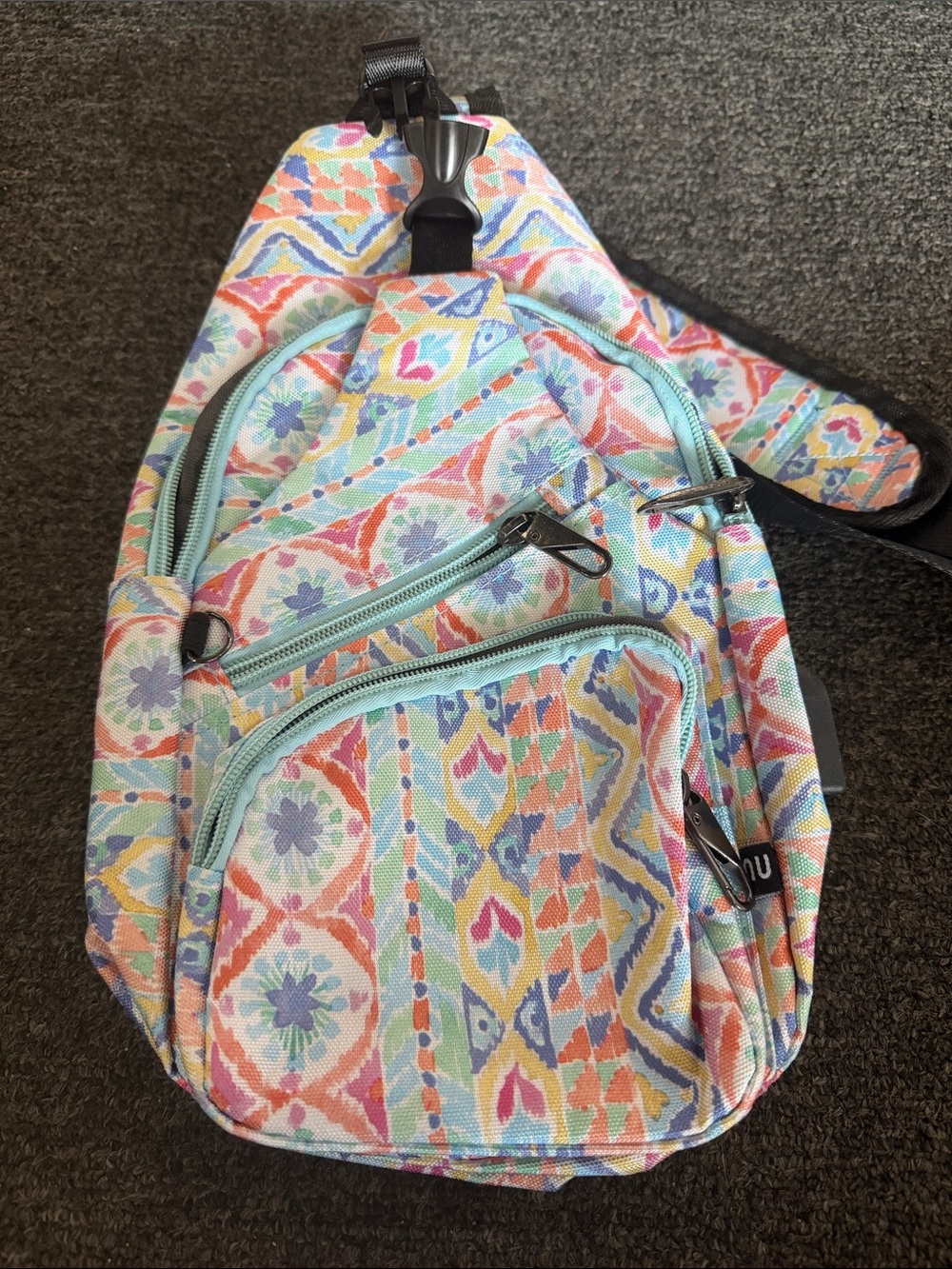Pastel Patterned Crossbody Sling Bag with Mint Accents